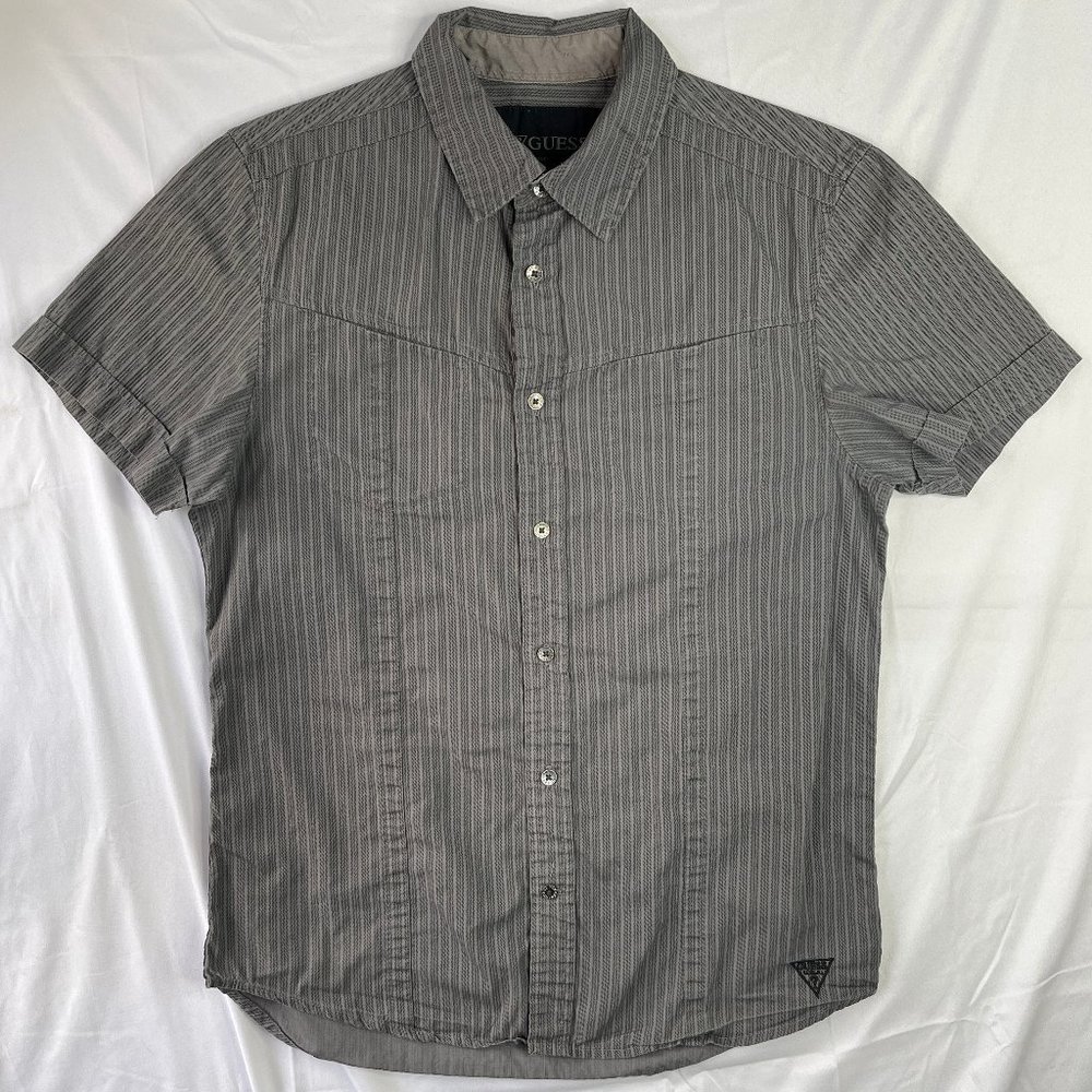 Men's Guess Gray Stripe Button Up Shirt Size Small 100% Cotton